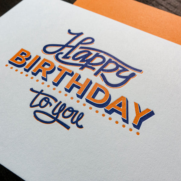 Letterpress & Thermography Birthday Card (Orange)
