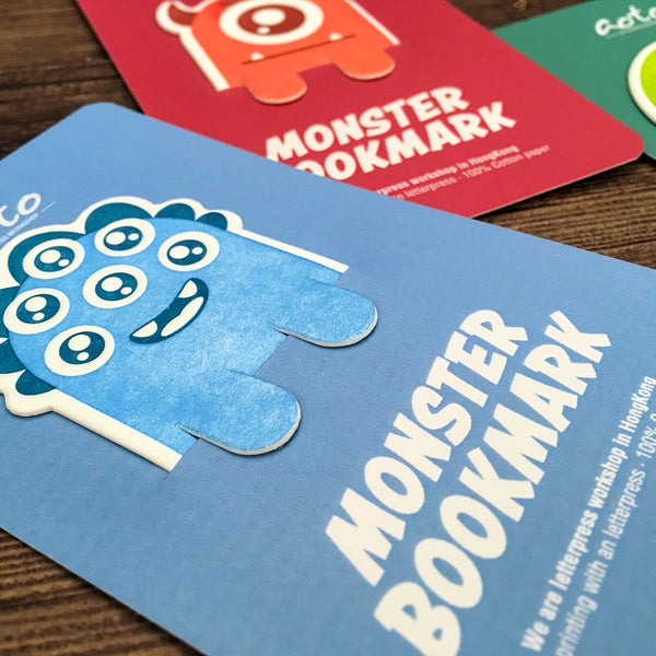 Letterpress Little Monster Bookmark (Blue)